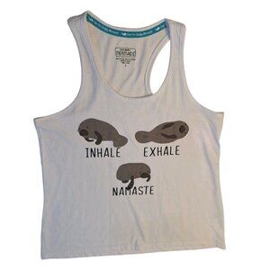 Save The Chubby Mermaids Juniors Tank Top Size L Manatee Florida Namaste White